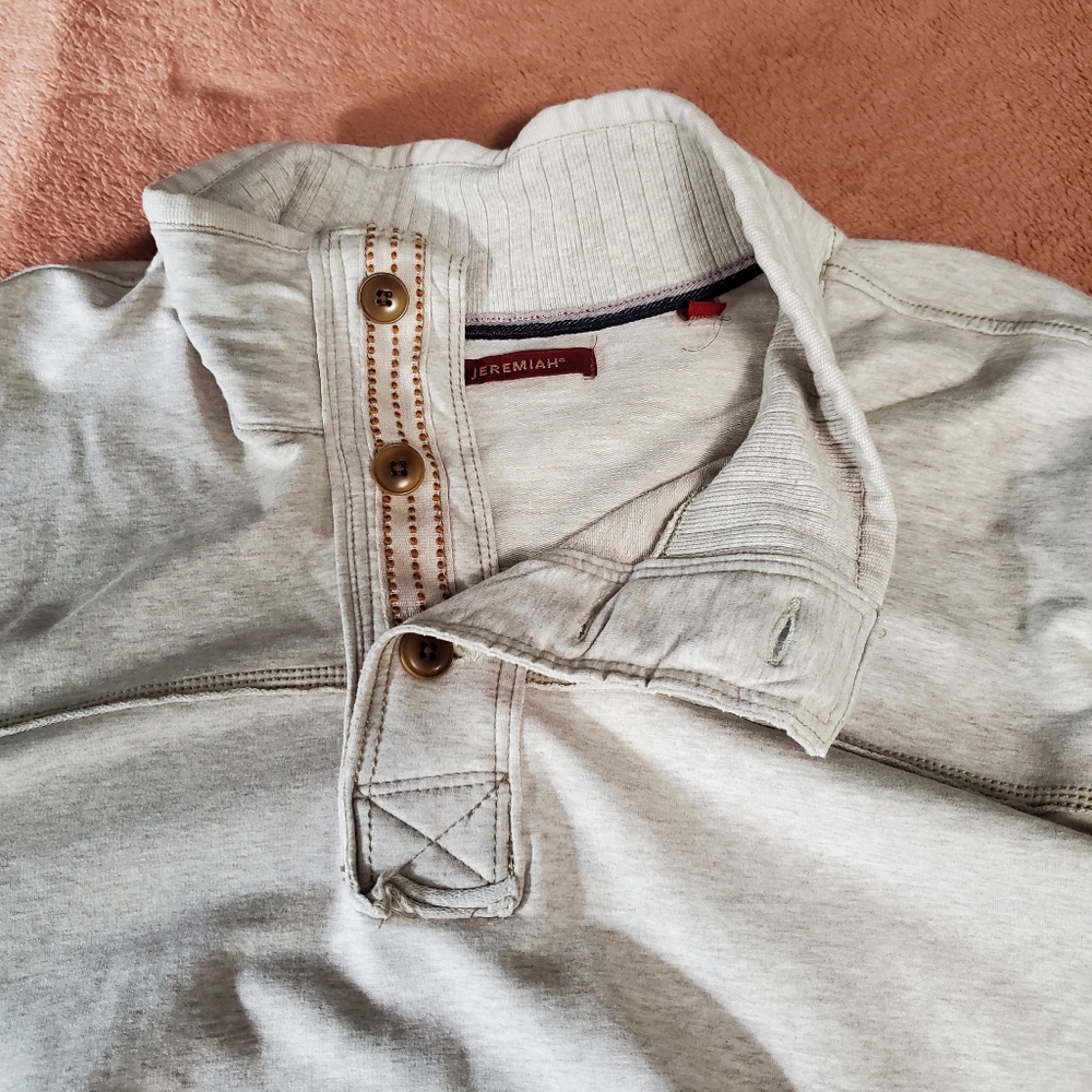 Mens XL Thermal Sherpa Pull Over Jacket Sweater Cream Front Button Up Jeremiah